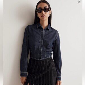 Madewell Denim Pleated Cropped Button-Up Shirt – Size Small